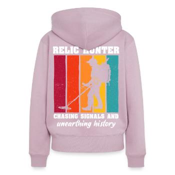 Recherche de reliques au détecteur de métaux - Sweat à capuche zippé Premium bio Femme - rose poudré - Dos - Julia (174cm)