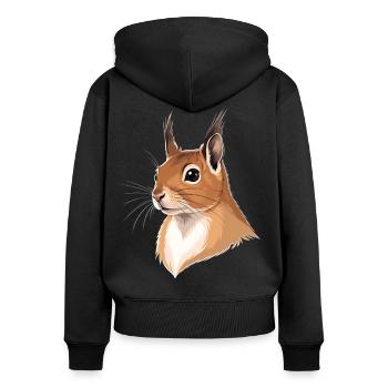 Illustrierter Eichhörnchenkopf - Frauen Premium Bio Zip Hoodie - Schwarz - Hinten - Julia (174cm)