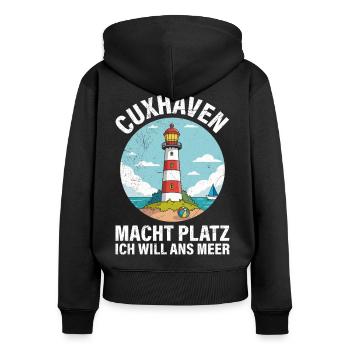 Cuxhaven MACHT PLATZ ICH WILL ANS MEER Lustig - Frauen Premium Bio Zip Hoodie - Schwarz - Hinten - Julia (174cm)