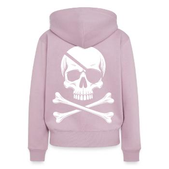 Klassischer Jolly Roger Piraten Totenkopf - Frauen Premium Bio Zip Hoodie - Altrosa - Hinten - Julia (174cm)