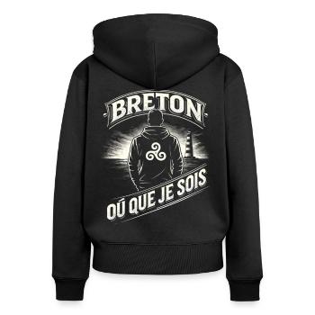 Breton Où Que Je Sois Bretagne Triskel - Sweat à capuche zippé Premium bio Femme - noir - Dos - Julia (174cm)