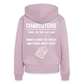 Fabricant de planches charcuterie Artisan Aliments - Sweat à capuche zippé Premium bio Femme - rose poudré - Dos - Julia (174cm)