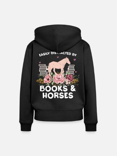 Pferd & Blumen: Bücherliebe - Frauen Premium Bio Zip Hoodie - Schwarz