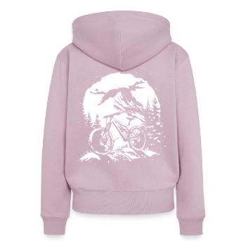 Graphique VTT - Sweat à capuche zippé Premium bio Femme - rose poudré - Dos - Julia (174cm)