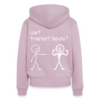 Fitnessstudio HART TRAINIERT HEUTE LUSTIG - Frauen Premium Bio Zip Hoodie - Altrosa - Hinten - Julia (174cm)