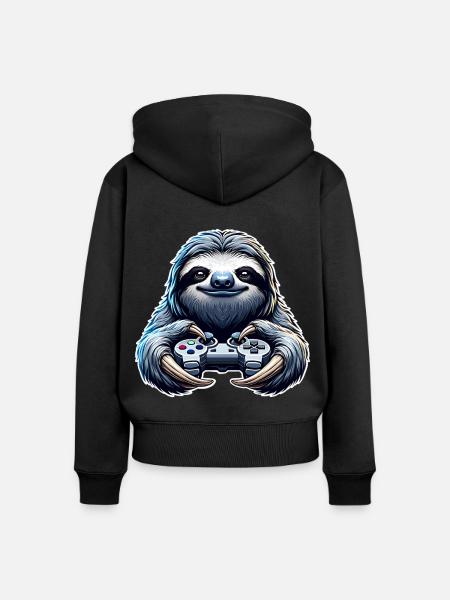 Gaming Faultier - Frauen Premium Bio Zip Hoodie - Schwarz