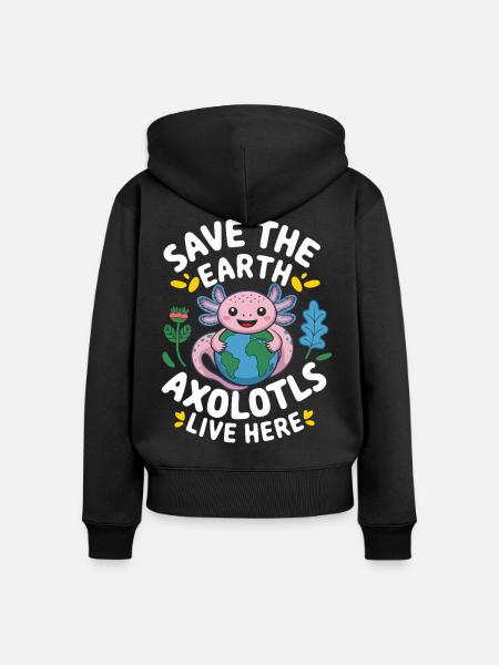 Axolotl Save The Earth - Frauen Premium Bio Zip Hoodie - Schwarz