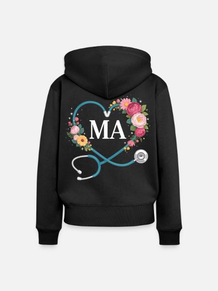Blumenherz Stethoskop MA - Frauen Premium Bio Zip Hoodie - Schwarz