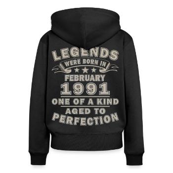 Februar 1991 Geburtstagsgeschenk - Frauen Premium Bio Zip Hoodie - Schwarz - Hinten - Julia (174cm)
