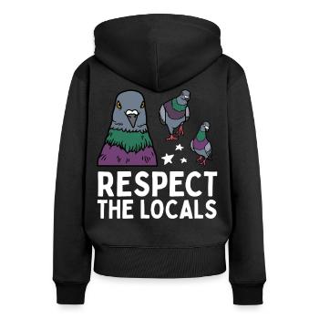 Respect the Locals Tauben Coo - Frauen Premium Bio Zip Hoodie - Schwarz - Hinten - Julia (174cm)