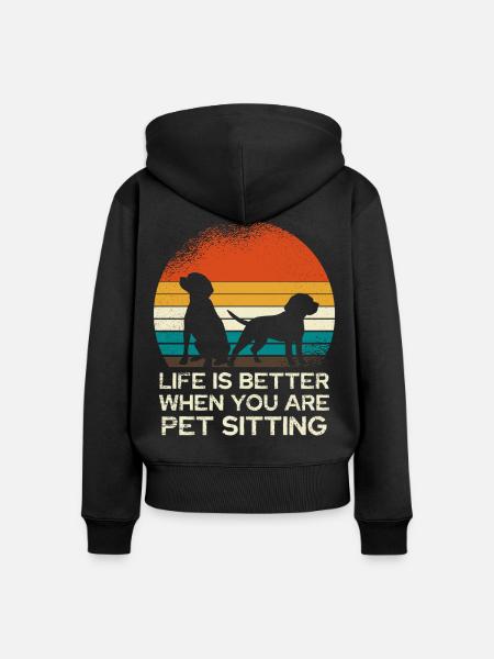 Retro Hundesitting Sonnenuntergang - Frauen Premium Bio Zip Hoodie - Schwarz