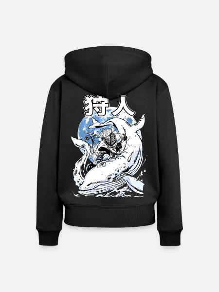 Japanischer Wal Kampf – Ukiyo-e Meereskunst - Frauen Premium Bio Zip Hoodie - Schwarz