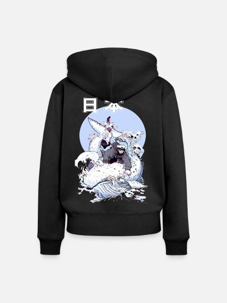 Japanischer Wal Kampf – Ukiyo-e Meereskunst - Frauen Premium Bio Zip Hoodie - Schwarz