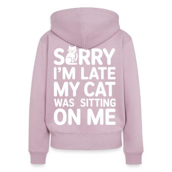 Désolé d’être en retard, mon chat était assis sur moi - Sweat à capuche zippé Premium bio Femme - rose poudré - Dos - Julia (174cm)