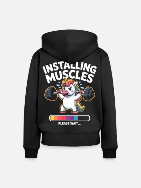 Einhorn hebt Gewichte - Frauen Premium Bio Zip Hoodie - Schwarz