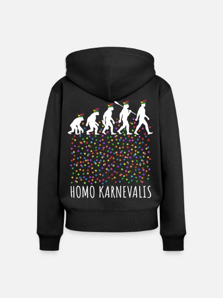 Homo Karnevalis | Evolution der Narren, Fastnacht - Frauen Premium Bio Zip Hoodie - Schwarz