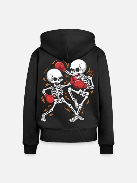 Boxende Skelette im Knochen-Takt - Frauen Premium Bio Zip Hoodie - Schwarz