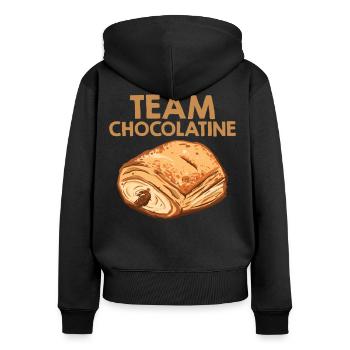 Team Chocolatine Pain au Chocolat Bäckerei - Frauen Premium Bio Zip Hoodie - Schwarz - Hinten - Julia (174cm)