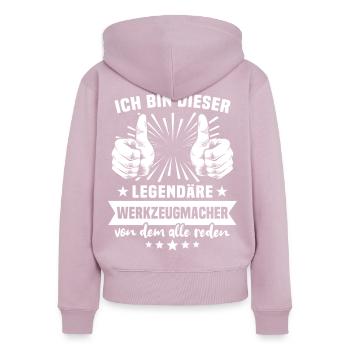 Légende du Fabricant d’Outilles - Sweat à capuche zippé Premium bio Femme - rose poudré - Dos - Julia (174cm)