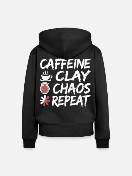 Caffeine Clay Chaos Repeat Design - Frauen Premium Bio Zip Hoodie - Schwarz