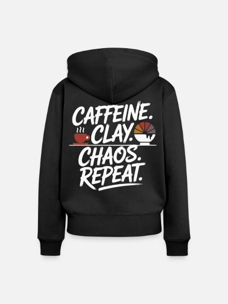 Caffeine Clay Chaos Repeat Design - Frauen Premium Bio Zip Hoodie - Schwarz