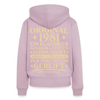 Original 1981 Klassiker Letztes Jahrhundert - Frauen Premium Bio Zip Hoodie - Altrosa - Hinten - Julia (174cm)