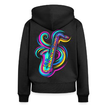 Saxophon - Frauen Premium Bio Zip Hoodie - Schwarz - Hinten - Julia (174cm)