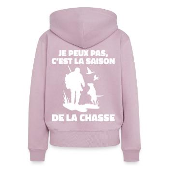 Ich kann nicht, es ist die Zeit der humorvollen Jagd - Frauen Premium Bio Zip Hoodie - Altrosa - Hinten - Julia (174cm)