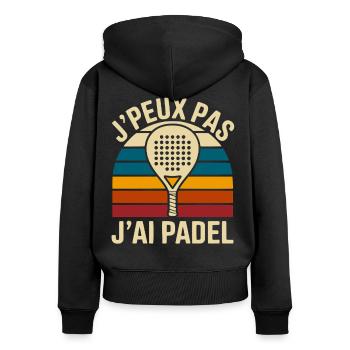 J’peux pas j’ai padel – vibe rétro arc-en-ciel - Sweat à capuche zippé Premium bio Femme - noir - Dos - Julia (174cm)