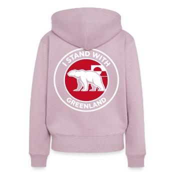 I Stand With Greenland - Frauen Premium Bio Zip Hoodie - Altrosa - Hinten - Julia (174cm)