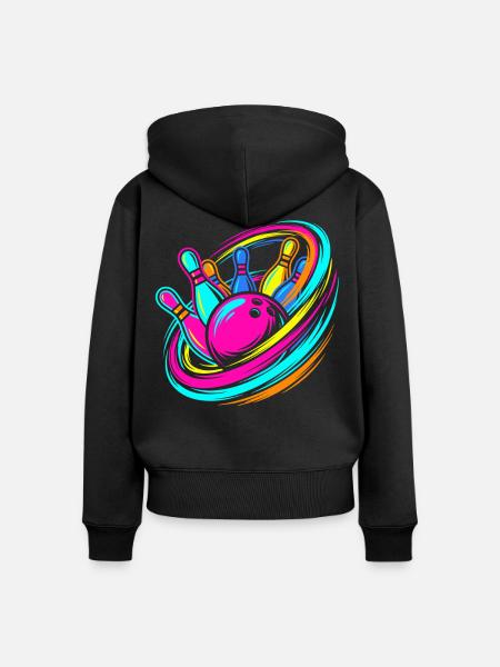 Bowlingkugel und Pins Strike - Frauen Premium Bio Zip Hoodie - Schwarz