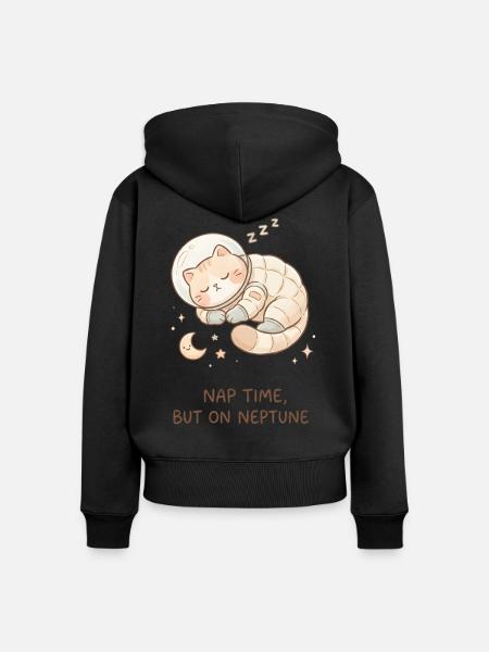 Nickerchen Neptun | Süße Space Katze - Frauen Premium Bio Zip Hoodie - Schwarz