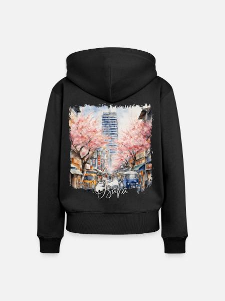 Osaka Aquarell, Osaka Japan - Frauen Premium Bio Zip Hoodie - Schwarz