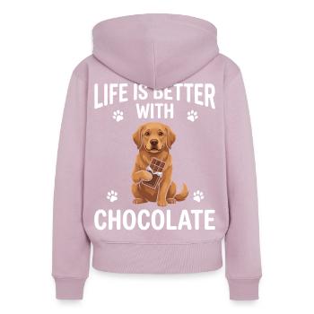 Life Is Better With Chocolate Hund Motiv - Frauen Premium Bio Zip Hoodie - Altrosa - Hinten - Julia (174cm)