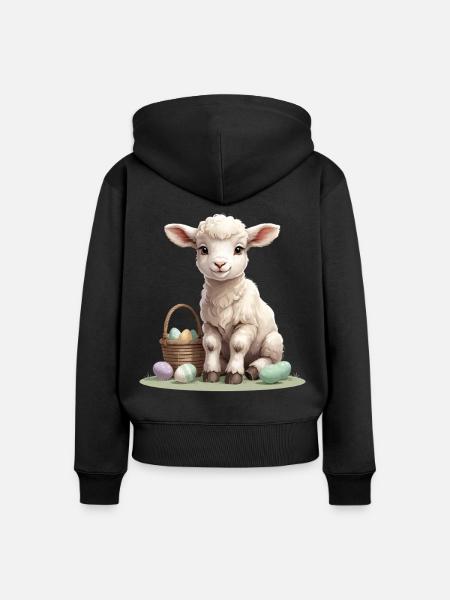 Pastell Lamm mit Ostereiern - Frauen Premium Bio Zip Hoodie - Schwarz