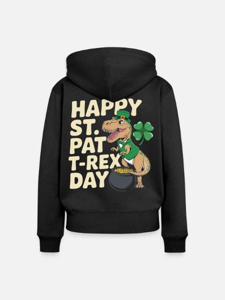 Dino Leprechaun St Patrick Day - Frauen Premium Bio Zip Hoodie - Schwarz