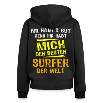 Surfer Geschenk - Frauen Premium Bio Zip Hoodie - Schwarz - Hinten - Julia (174cm)