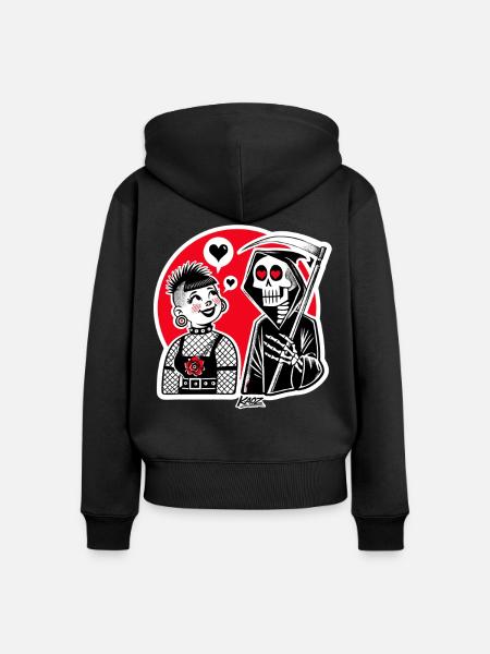 Liebe trifft Sensenmann – Punk-Duo - Frauen Premium Bio Zip Hoodie - Schwarz