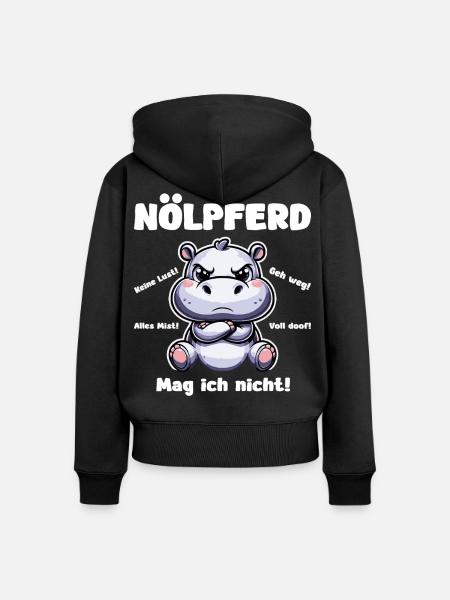 Nölpferd - Frauen Premium Bio Zip Hoodie - Schwarz
