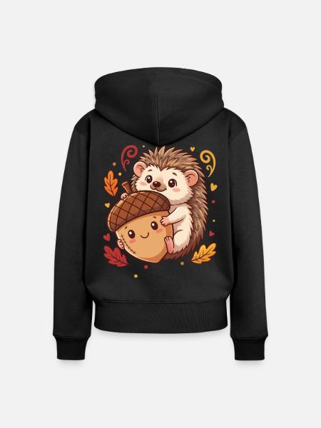 Igel mit Eichel Herbst - Frauen Premium Bio Zip Hoodie - Schwarz