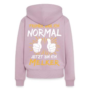 Melker Spruch - Frauen Premium Bio Zip Hoodie - Altrosa - Hinten - Julia (174cm)