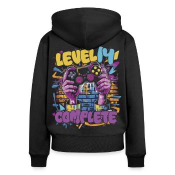 Level 14 Complete Gaming Graffiti - Frauen Premium Bio Zip Hoodie - Schwarz - Hinten - Julia (174cm)