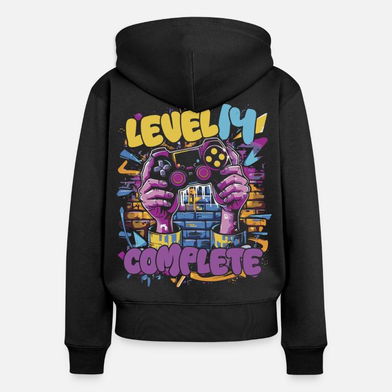 Level 14 Complete Gaming Graffiti - Women's Premium Organic Zip Hoodie - black