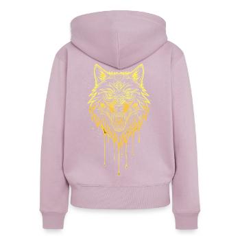 Wolf Kopf Gold Edition - Frauen Premium Bio Zip Hoodie - Altrosa - Hinten - Julia (174cm)