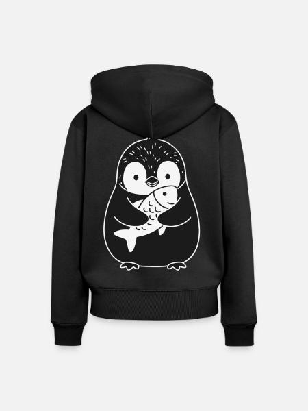Süßer Pinguin Mit Fisch - Frauen Premium Bio Zip Hoodie - Schwarz