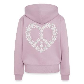 Cannabis Herz T-Shirt – Hanfblatt Herz - Frauen Premium Bio Zip Hoodie - Altrosa - Hinten - Julia (174cm)