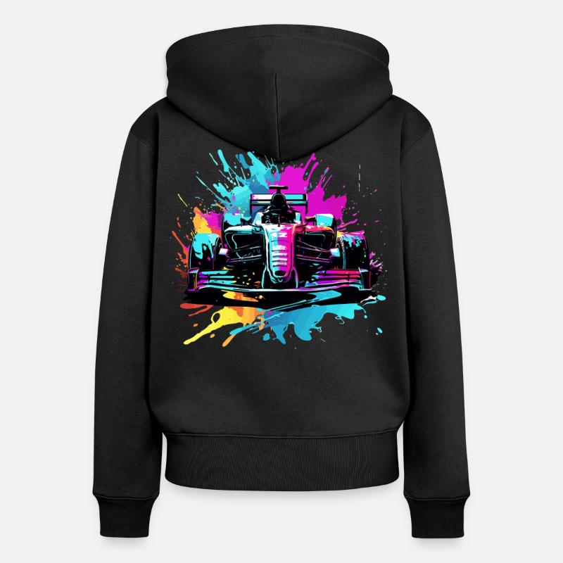 Voitures de course Voitures colorées avec des illustrations de plafond - Sweat à capuche zippé Premium bio Femme - noir