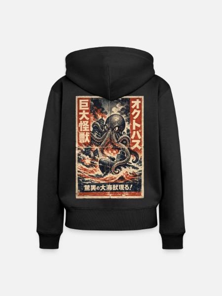Retro Kaiju Oktopus Japan - Frauen Premium Bio Zip Hoodie - Schwarz