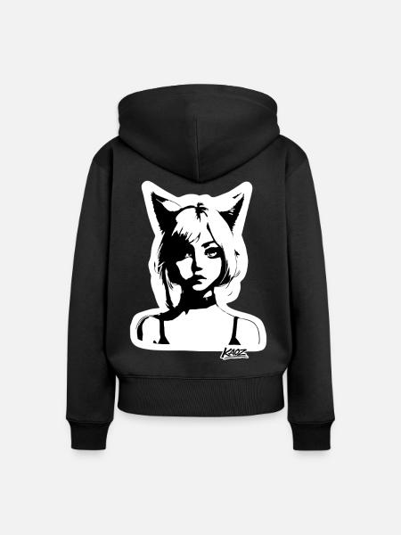 Katzenohr-Mädchen-Silhouettenporträt - Frauen Premium Bio Zip Hoodie - Schwarz