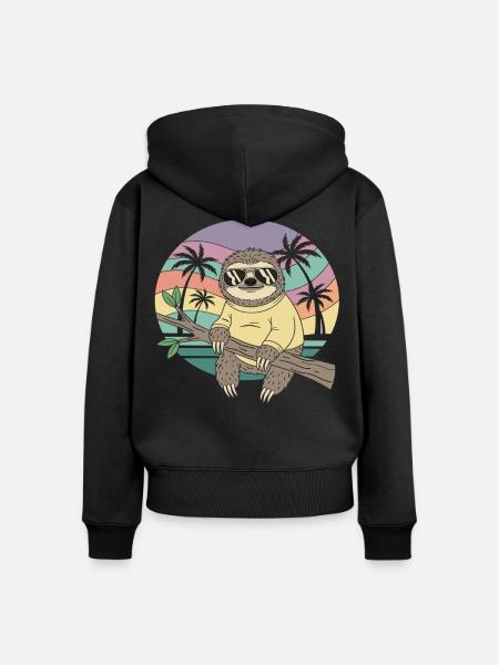 Cooles Faultier Retro Sommer Palmen - Frauen Premium Bio Zip Hoodie - Schwarz